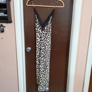 Victoria's secret long leopard print slip with lace trim M